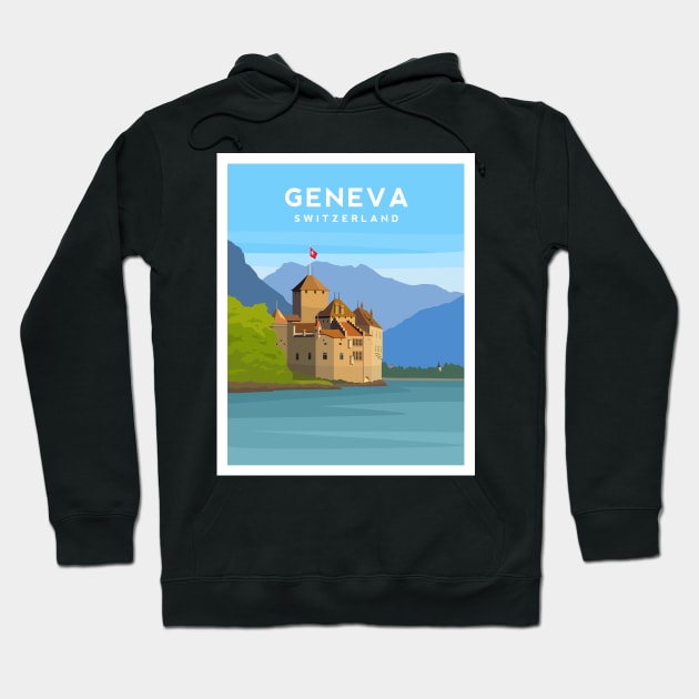 Lake Geneva, Switzerland - Chillon Castle Hoodie by typelab